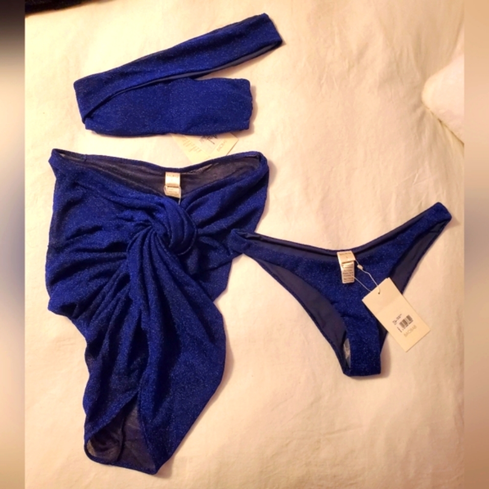 NWT Baobab 3 Piece Set Goa Bikini W/ Mia Pareo Navy Sparkle - Picture 7 of 14